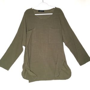 Gracila Womens Oversized Top 4X Army Green Gauze
